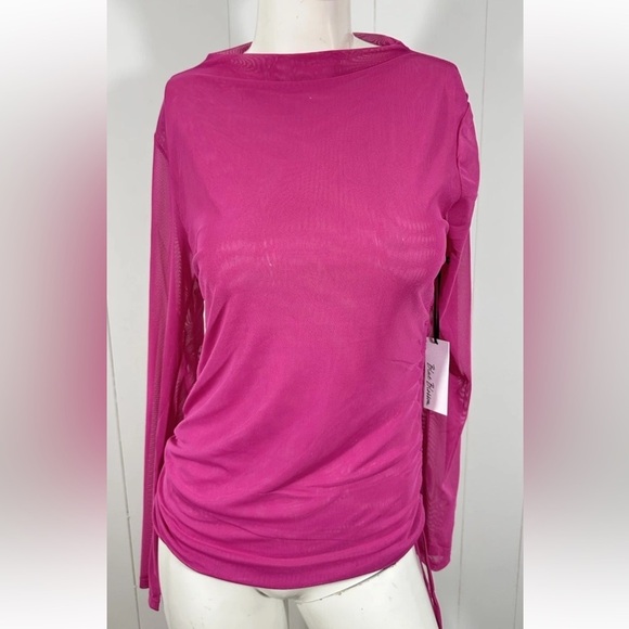 blue blossom Tops - NWT Blue Blossom Sz m Stretch Fuchsia Sheer Ruched Mesh Mini Top Long Sleeve